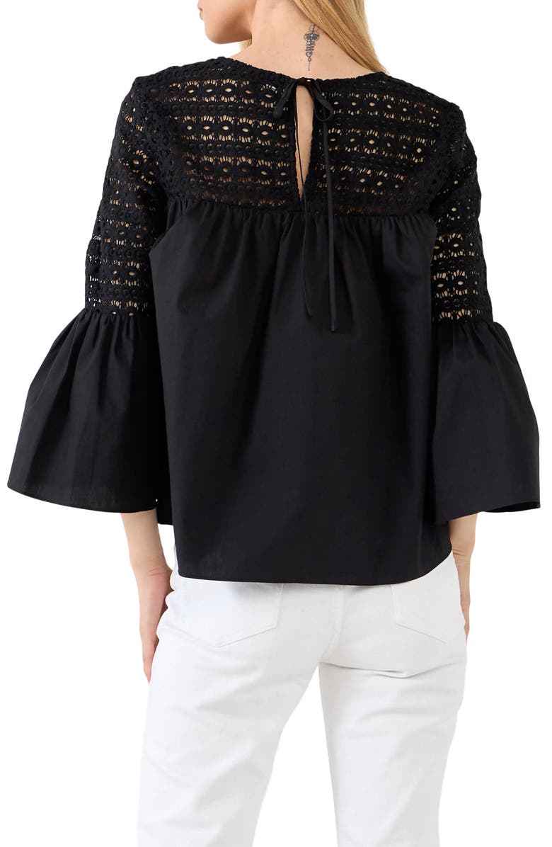 Endless Rose Bell Sleeve Lace Poplin Blouse, Alternate, color,