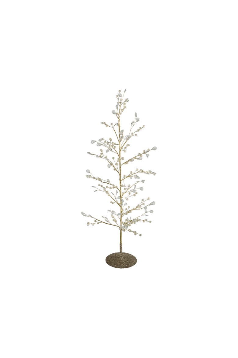 Iron Wire Tree with Faux Pearls and Acrylic Crystals, Main, color, Gold