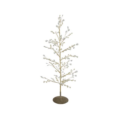Iron Wire Tree with Faux Pearls and Acrylic Crystals