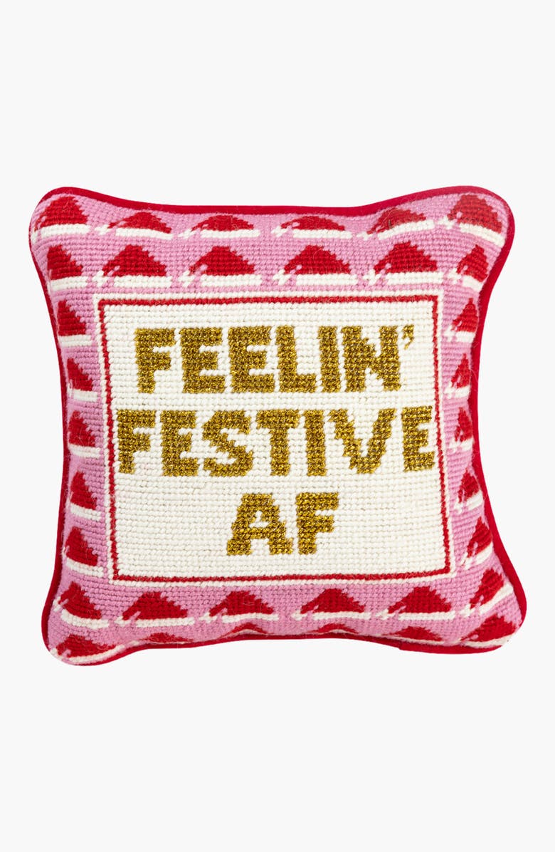 Furbish Festive AF Needlepoint Pillow, Main, color, 