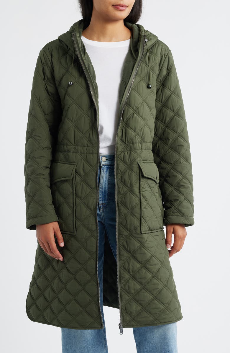 Bernardo Diamond Quilted Hooded Puffer Coat, Alternate, color, Olive