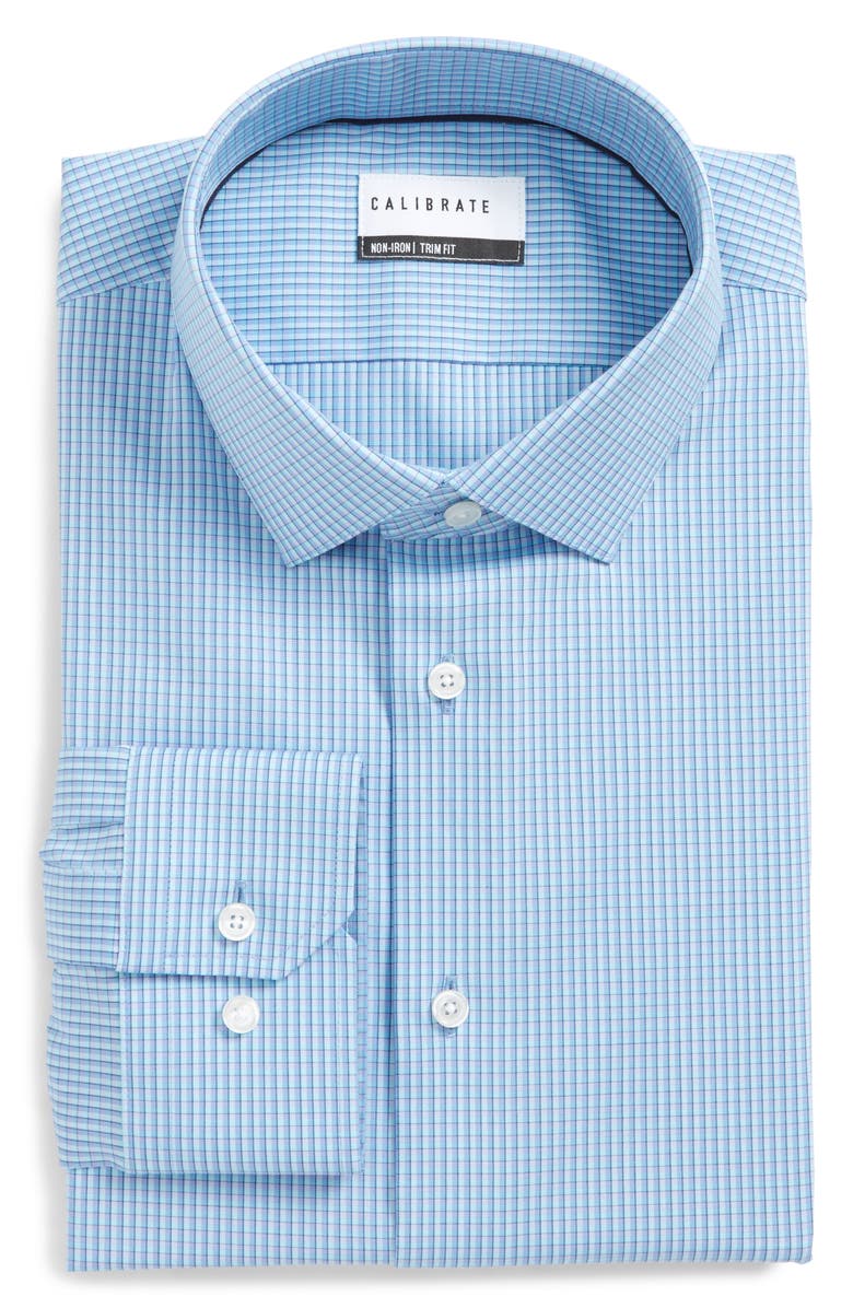 Calibrate Trim Fit Stretch Non-Iron Check Dress Shirt, Main, color, 