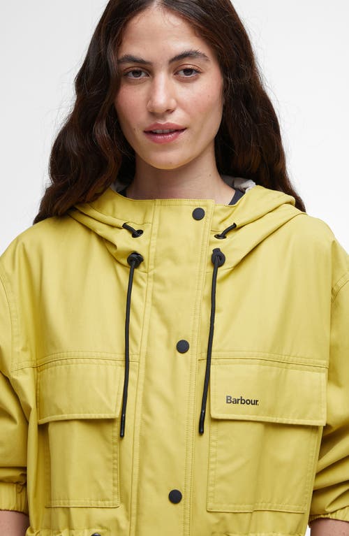 Barbour Evie Showerproof Longline Raincoat In Limeade Light Sand