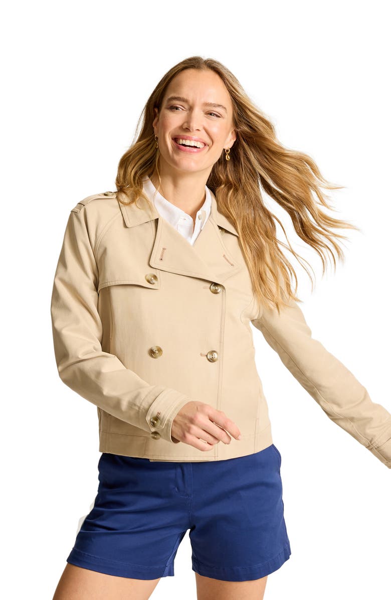 Tommy Bahama Crop Double Breasted Trench Coat, Alternate, color, Twill