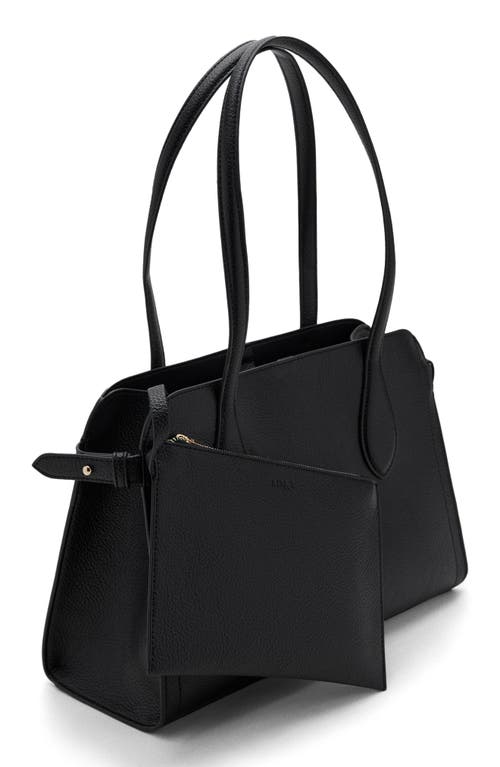 Mango Pebbled Faux Leather Top Handle Bag & Pouch In Black