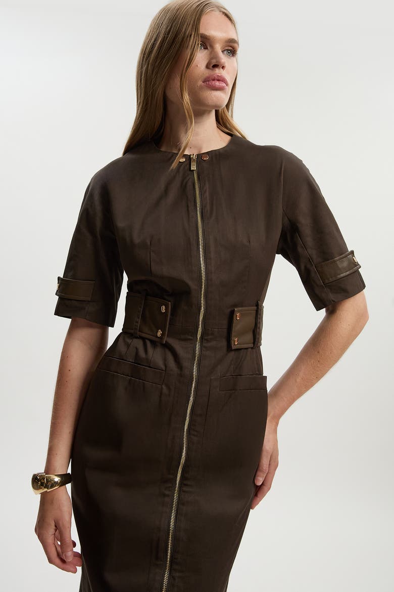 Cotton Utility Midi Dress, Alternate, color, Chocolate