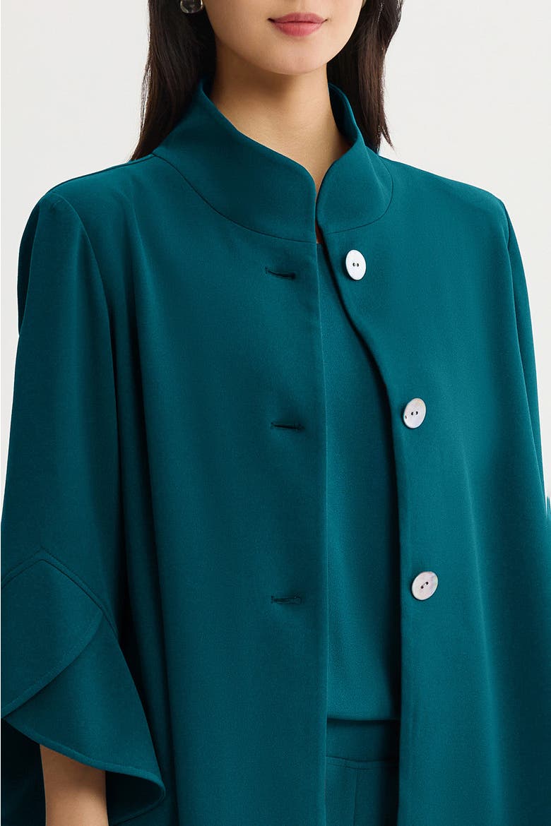 Button Front Bell Sleeve Deco Crepe Jacket, Alternate, color, Deep Teal
