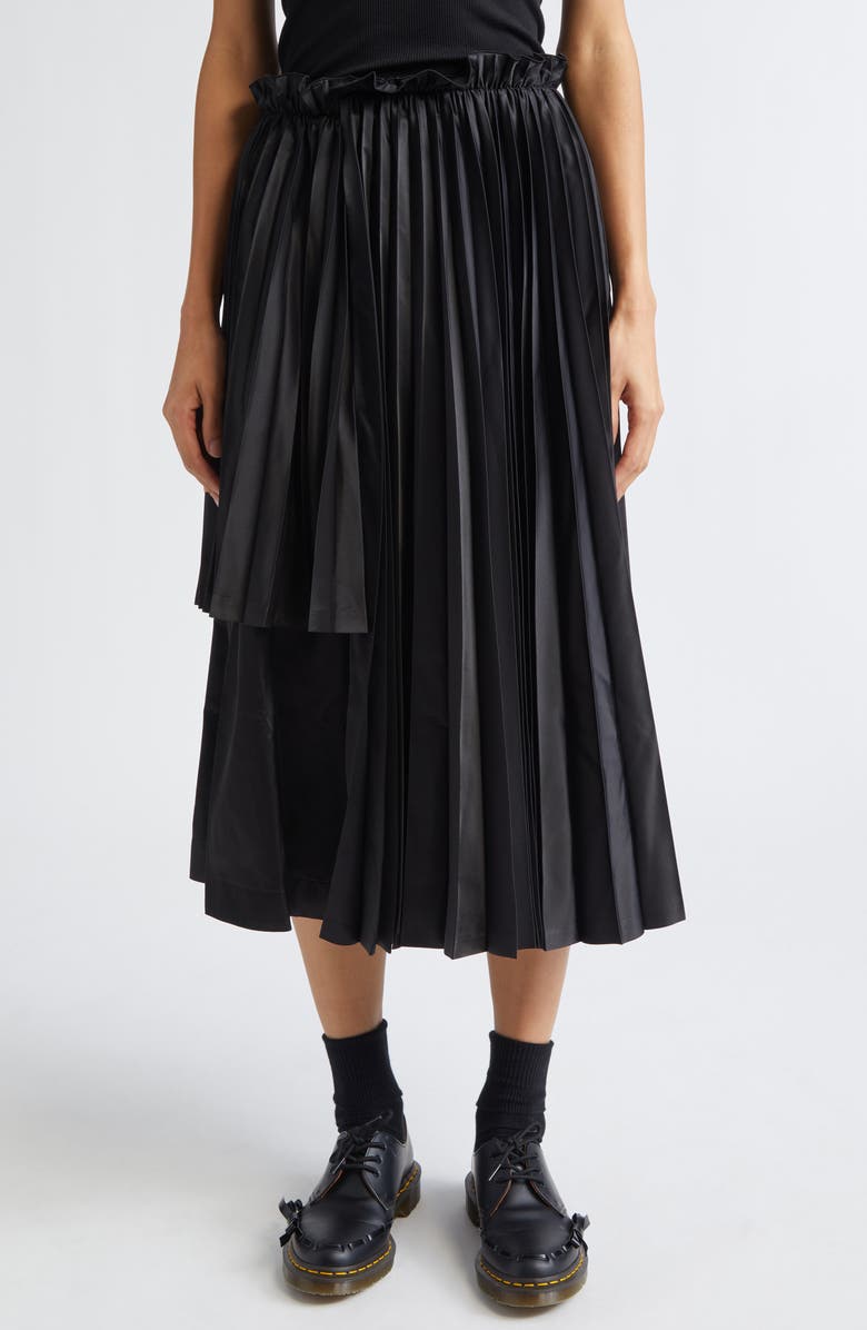 Noir Kei Ninomiya Pleated Satin Skirt, Main, color, Black