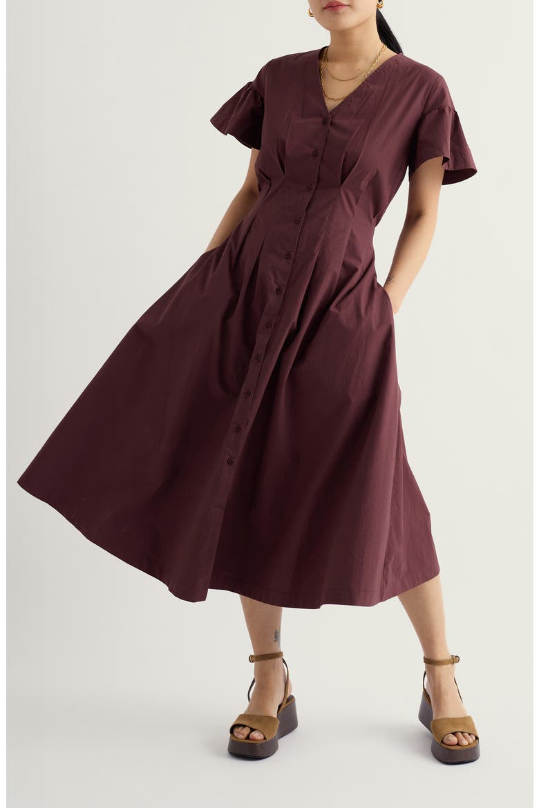 Kerthen Woods Organic Cotton Button-Up Midi Dress, Main, color, CACAO