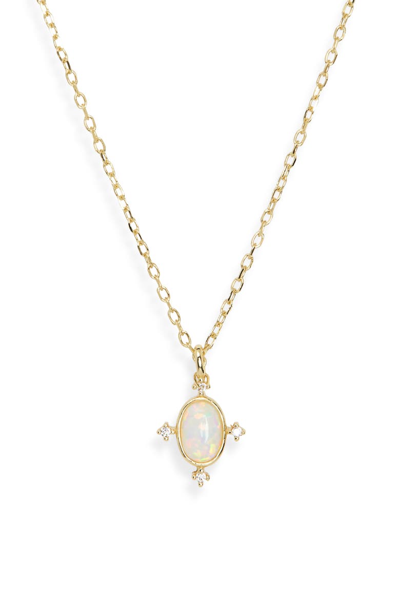 Imitation Opal & Cubic Zirconia Pendant Necklace, Alternate, color, GOLD