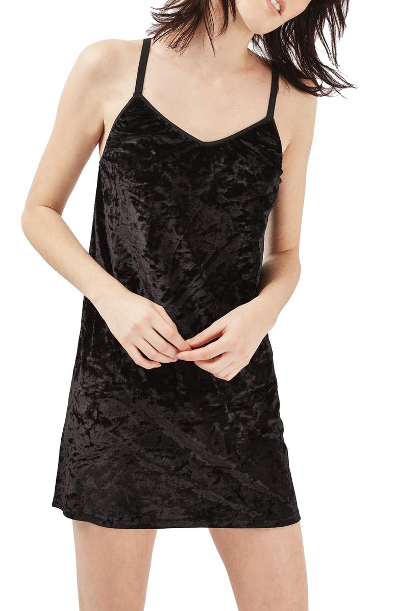 Topshop Crushed Velvet Slipdress, Main, color, 