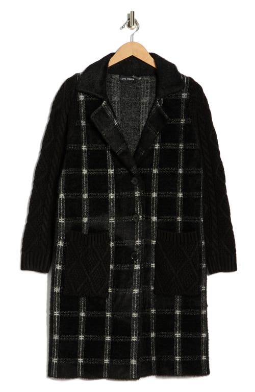 Love Token Plaid Longline Cardigan In Black