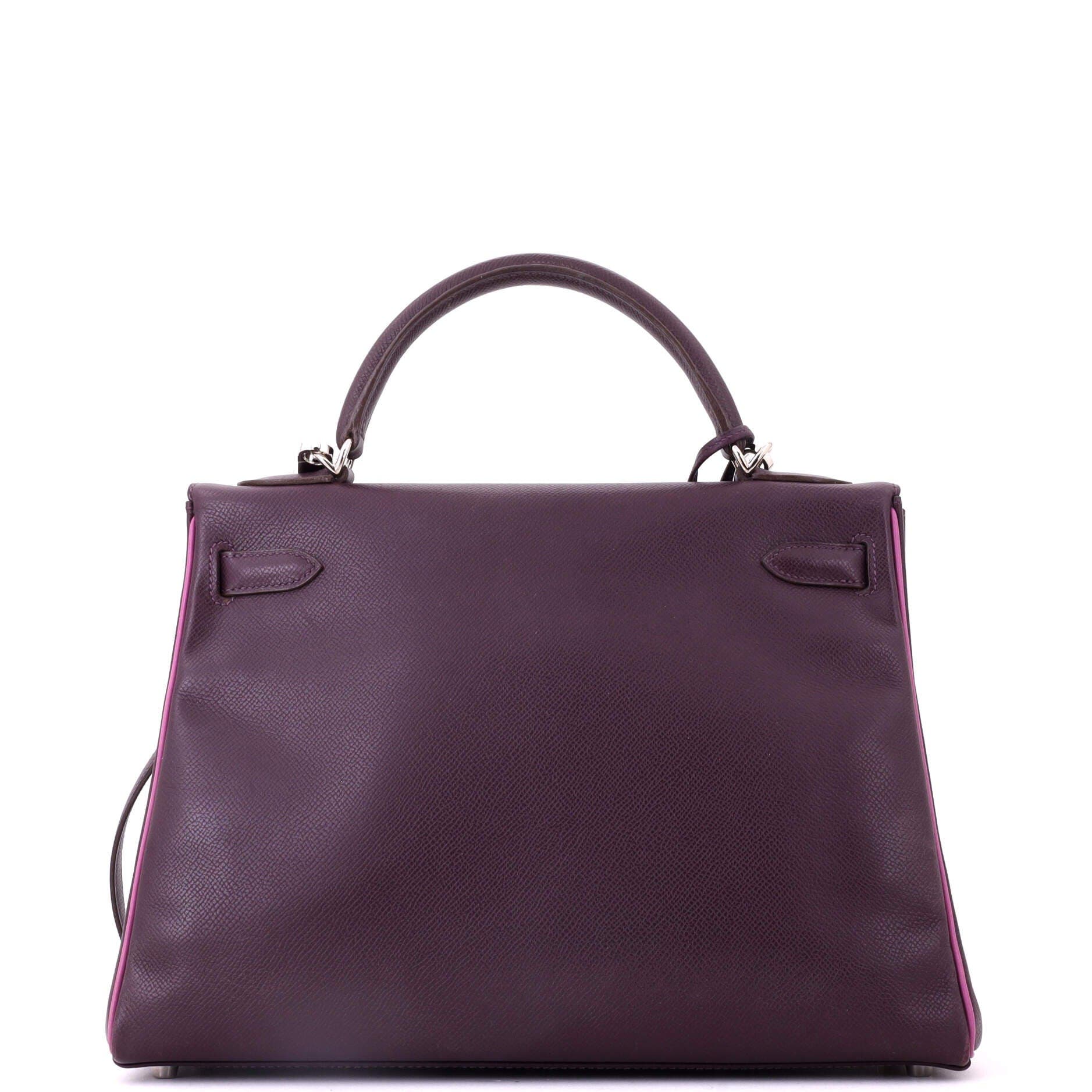 Pre-Owned Hermes Kelly Handbag Bicolor Epsom with Palladium Hardware 32, Alternate, color, Bicolor-Raisin/Cyclamen