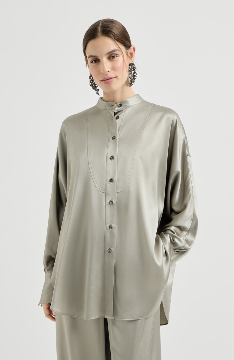 Brunello Cucinelli Mandarin-collar shirt, Main, color, Olive