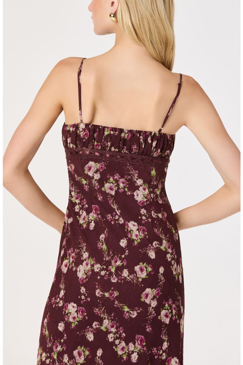 Abriana Floral Lace Trim Midi Dress, Alternate, color, WINE FLORAL