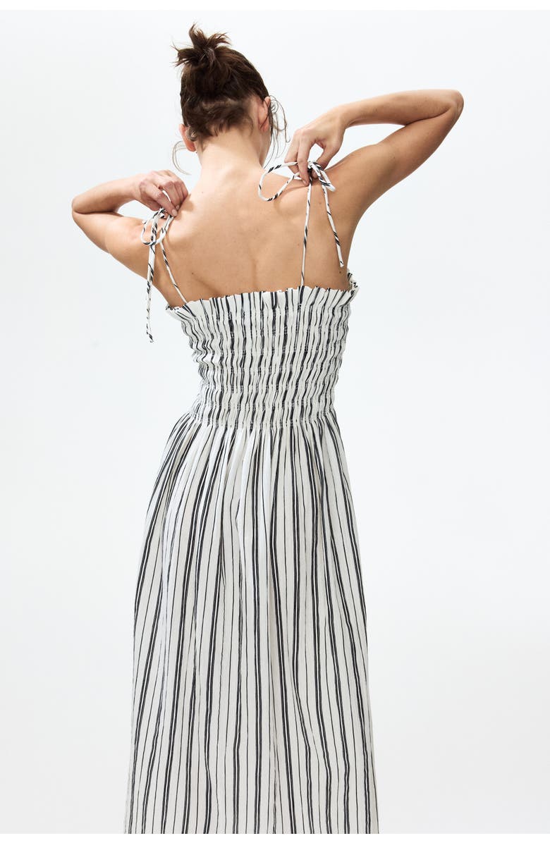 H&M Smocked-bodice tie-strap dress, Alternate, color, White/Striped