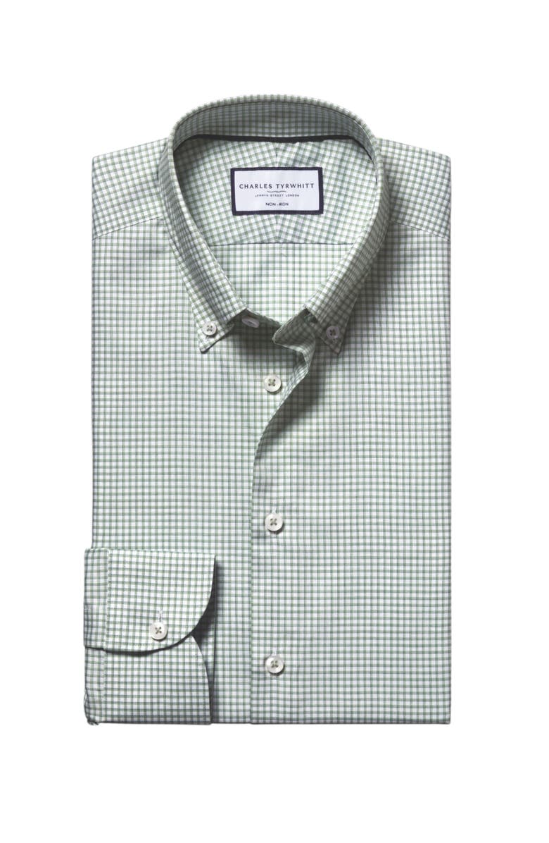 Charles Tyrwhitt Non-Iron Pinpoint Oxford Check Shirt, Alternate, color, Green