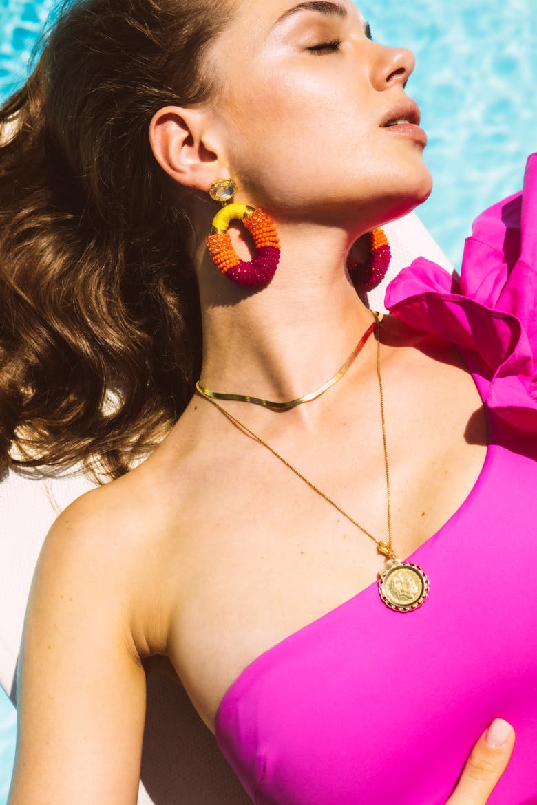 Glassberry Combi Oval Statement Earrings in Fuchsia & Orange, Alternate, color, Fuchsia, Orange