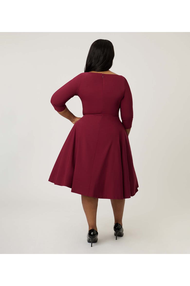 Plus Size Pleated Bust Swing Dress, Alternate, color, Burgundy