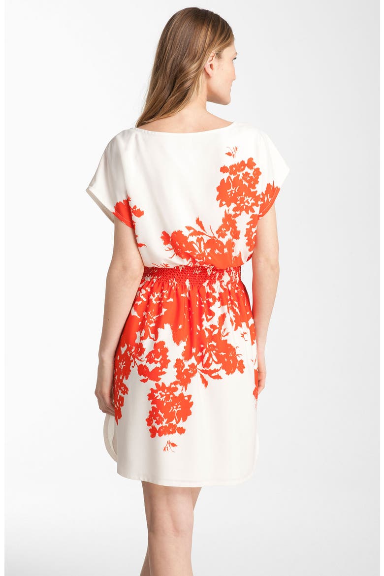 Floral Print Crêpe de Chine Dress, Alternate, color, RED/ WHITE