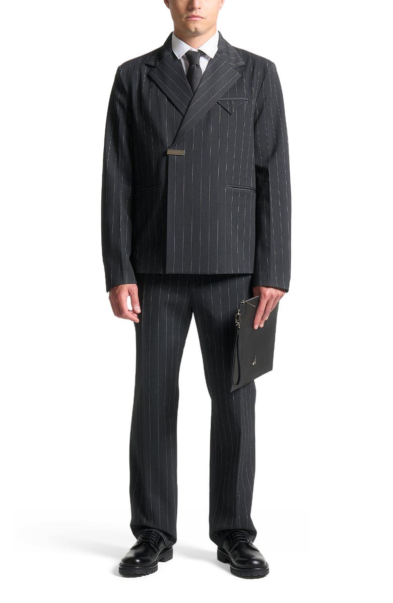 Manière De Voir Gaston Double Breasted Pinstripe Suit Jacket, Alternate, color, Grey