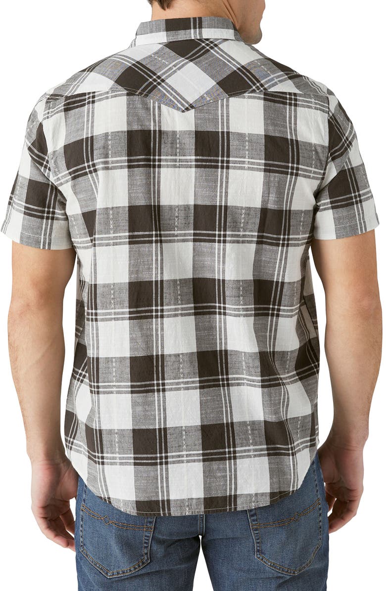 Lucky Brand Plaid Short Sleeve Stretch Cotton Snap-Up Western Shirt, Alternate, color,