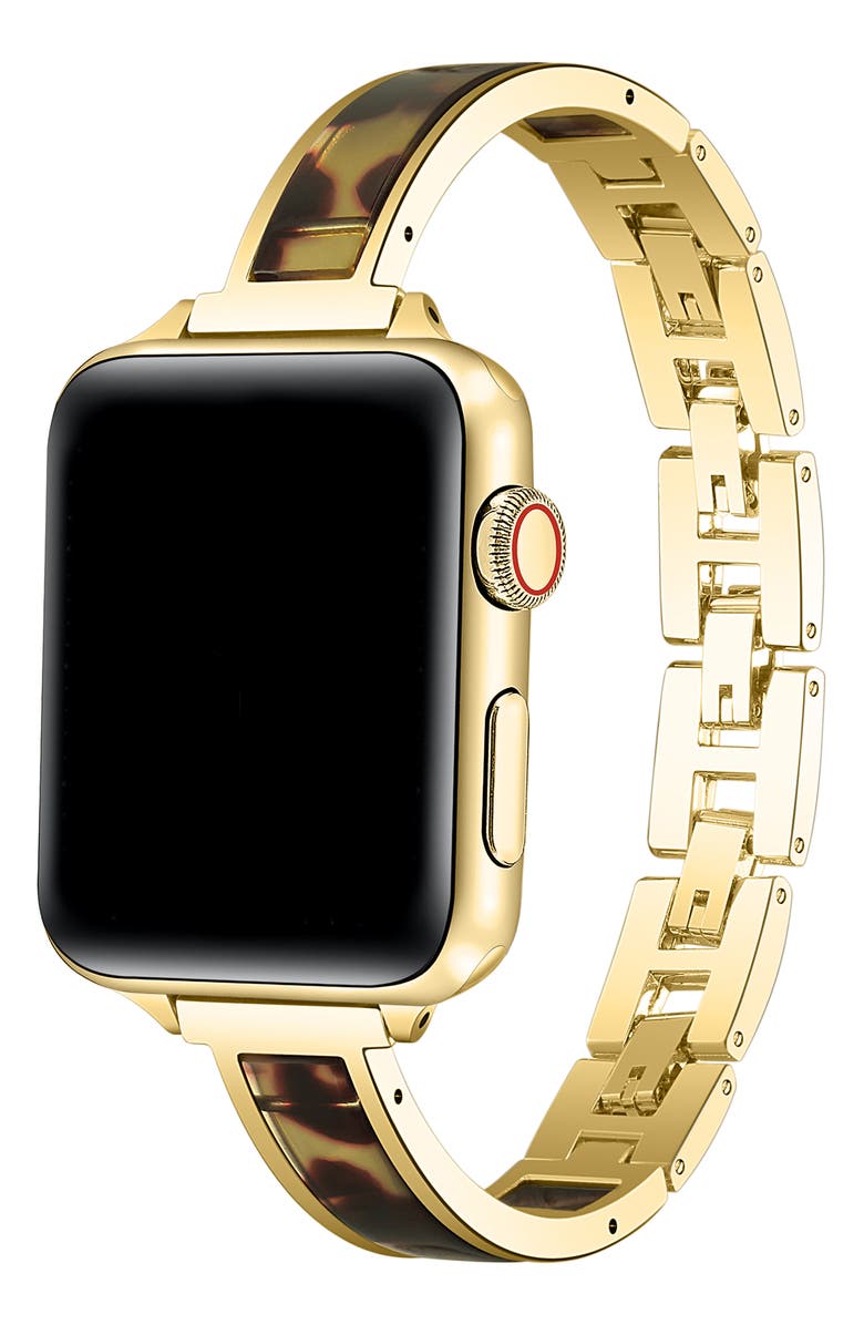 Posh Tech Addison Stainless Steel & Resin Apple Watch<sup>®</sup> Bracelet Watchband, Alternate, color, Gold/ Tortoise