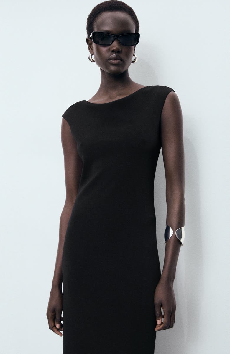 MANGO Scoop Back Midi Dress, Alternate, color, Black