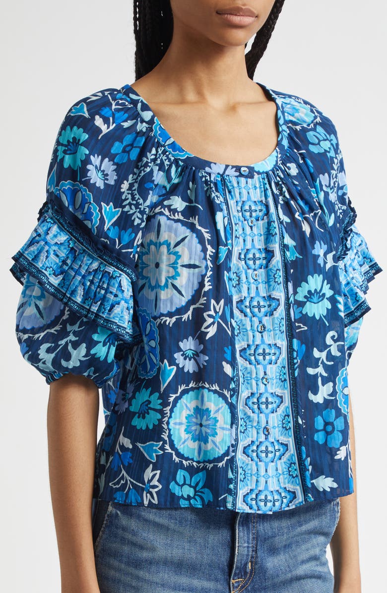 Ramy Brook Rebeca Mixed Print Cotton Blend Top, Alternate, color,