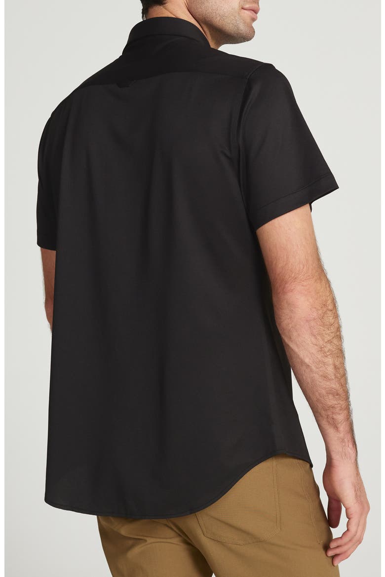 Owen Solid Short Sleeve Performance Button-Up Shirt, Alternate, color, BLACK