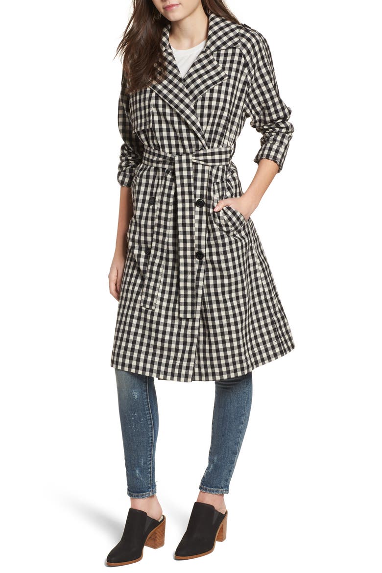 Gingham Trench Coat, Alternate, color, BLACK/ WHITE
