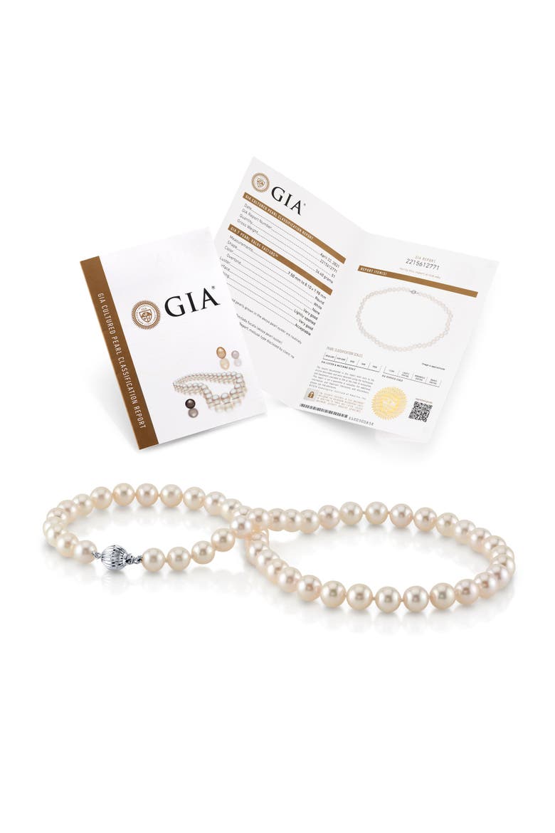 GIA Certified 8.5-9.0mm Japanese Akoya White Pearl Necklace - AAA Quality, Main, color, White Gold Clasp