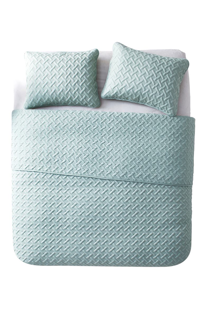 Nina Embossed Basketweave Quilt Set - Full/Queen, Alternate, color, BLUE
