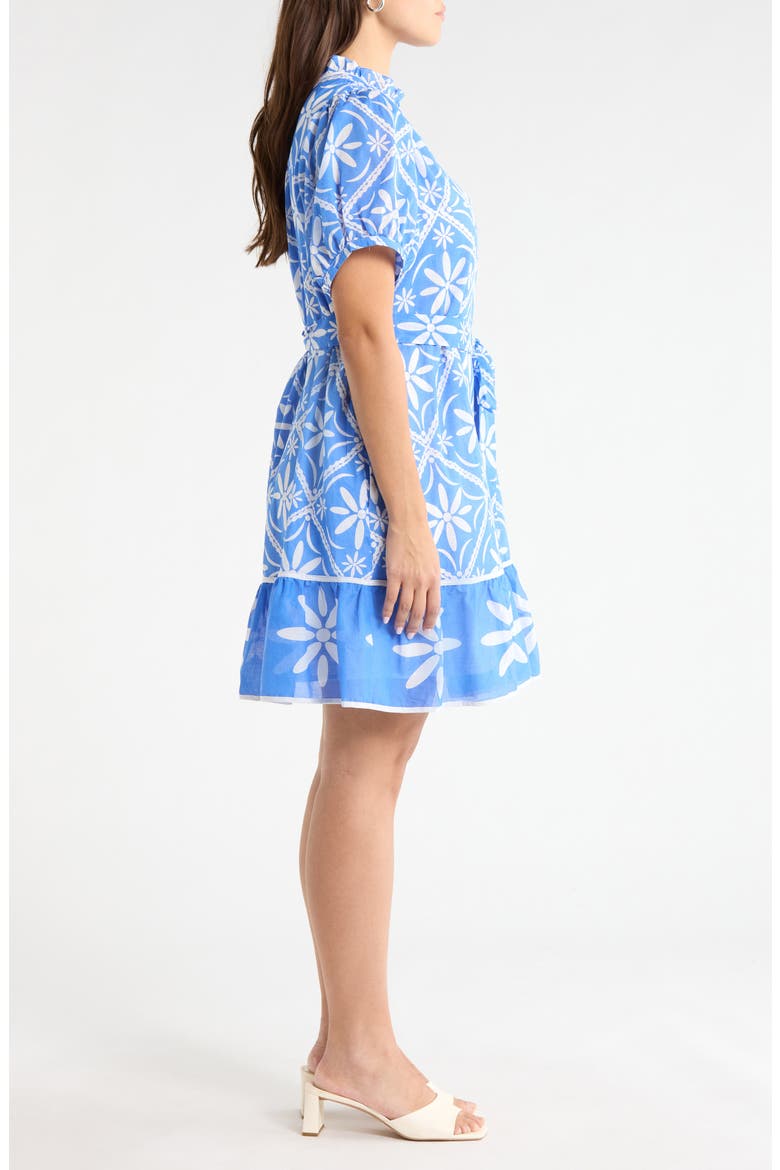 Alexie Floral Print Tie Waist Dress, Alternate, color, BLUE-WHT-MUL