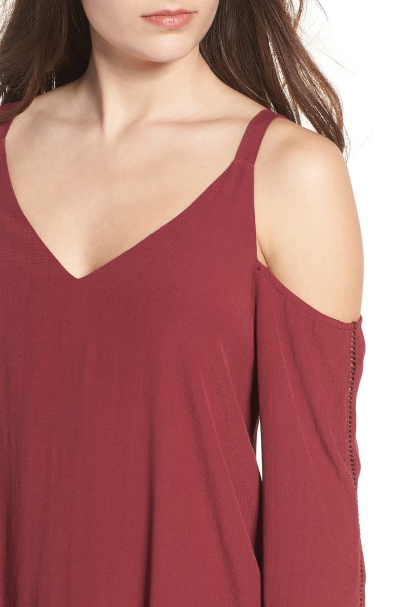 ASTR the Label ASTR Cold Shoulder Shift Dress, Alternate, color, Red Cordovan
