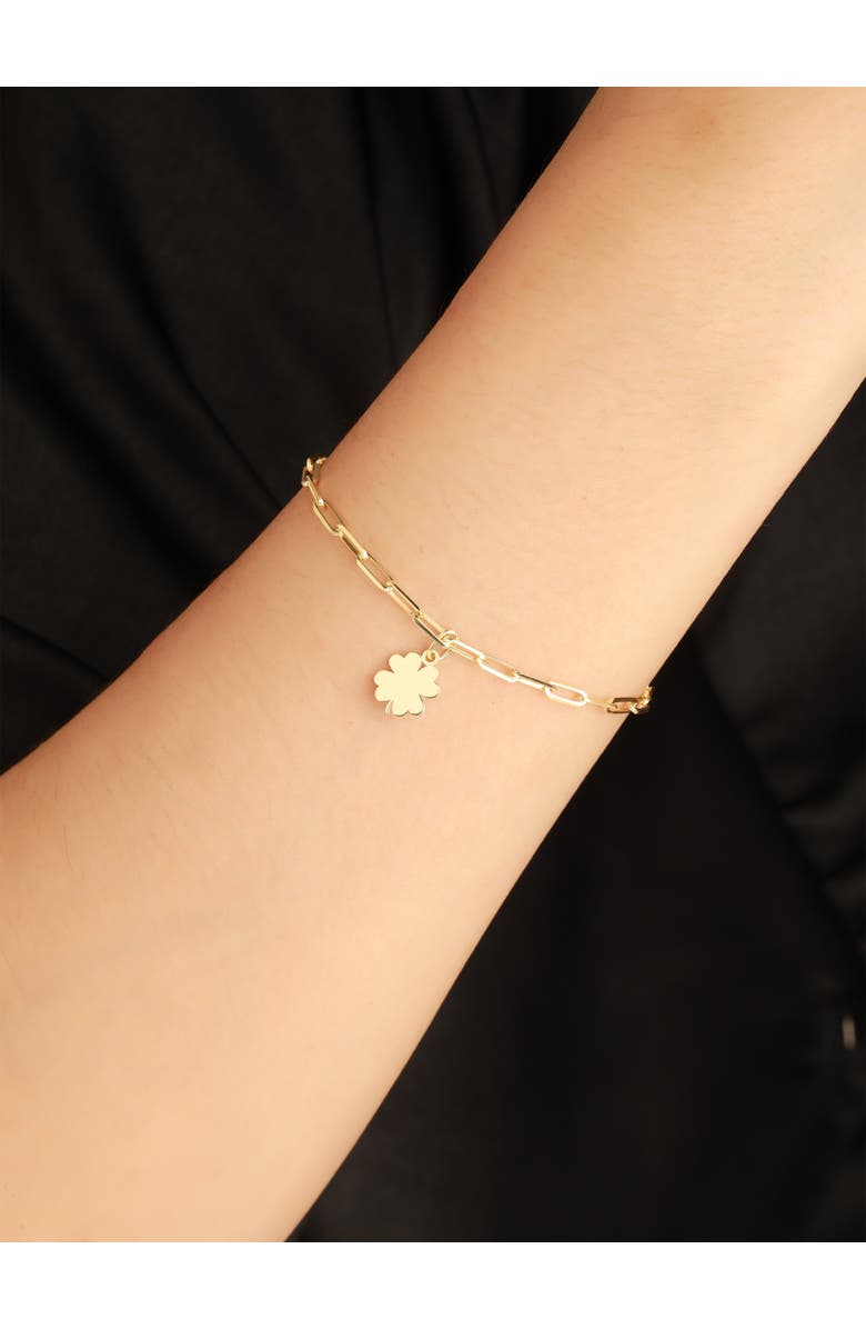 DEVATA Clover Heart Charm with Paperclip Chain Bracelet in 14K Gold, 7", Alternate, color, Yellow Gold