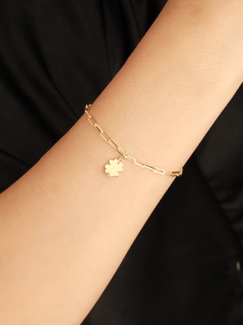 Devata Clover Heart Charm With Paperclip Chain Bracelet In Gold