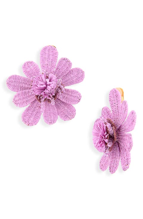 Large Flower Woven Raffia Clip-On Earrings