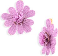 Oscar de la Renta Large Flower Woven Raffia Clip-On Earrings