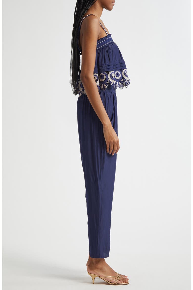 Monica Smocked Waist Sleeveless Jumpsuit, Alternate, color, SPRING NAVY