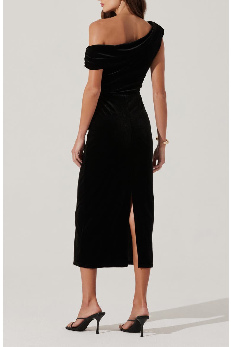 One-Shoulder Velvet Midi Dress, Alternate, color, BLACK