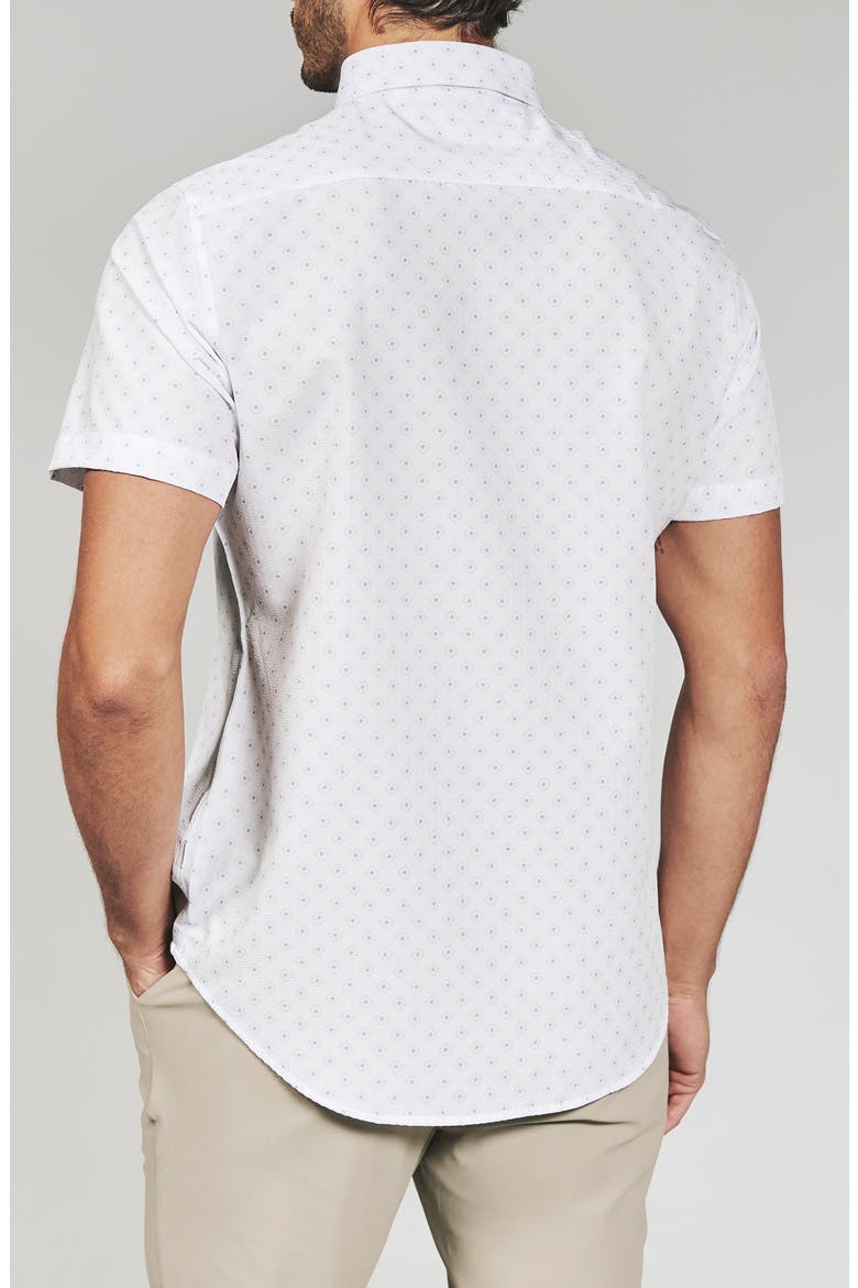 Kanan Diamond Print Short Sleeve Stretch Seersucker Button-Up Shirt, Alternate, color, WHITE