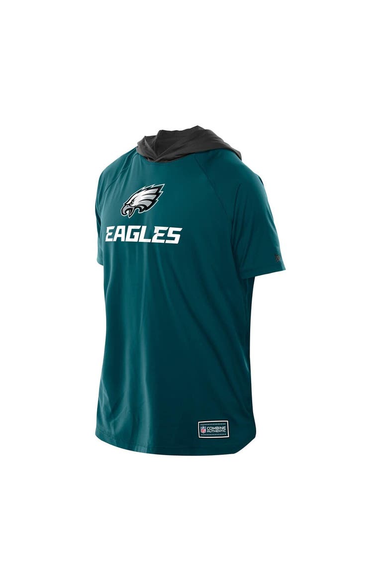 Men's New Era  Midnight Green Philadelphia Eagles Combine Authentic Hooded Raglan Short-Sleeve T-Shirt, Alternate, color, Green