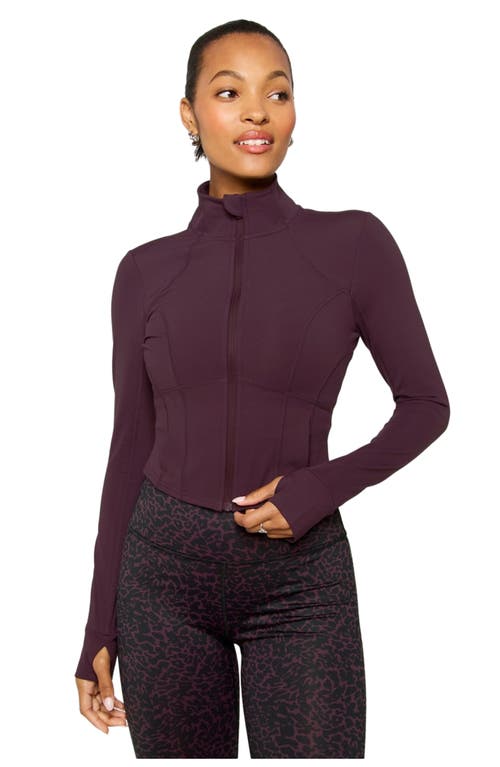 Fabletics Perfect Storm Cropped Train Jacket In Burgundy