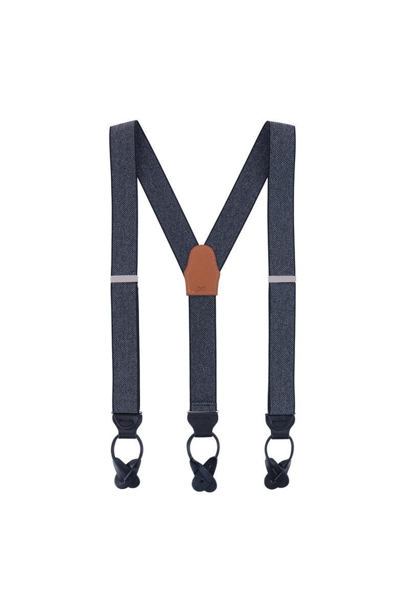 Trafalgar Silas Classic Herringbone Elastic Button End Suspenders, Alternate, color, Black