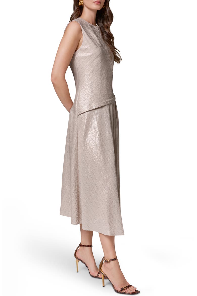 Metallic Cap Sleeve Asymmetric Dress, Alternate, color, SISAL/ CANYON