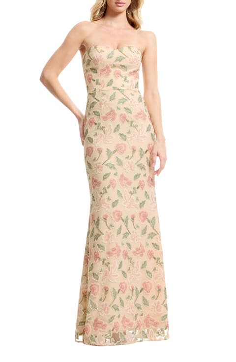 Sheridan Floral Appliqué Strapless Column Dress