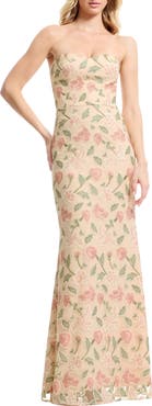 Dress the Population Sheridan Floral Appliqué Strapless Column Dress