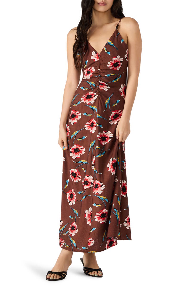 Steve Madden Monroe Ruched Maxi Dress, Main, color, Brown