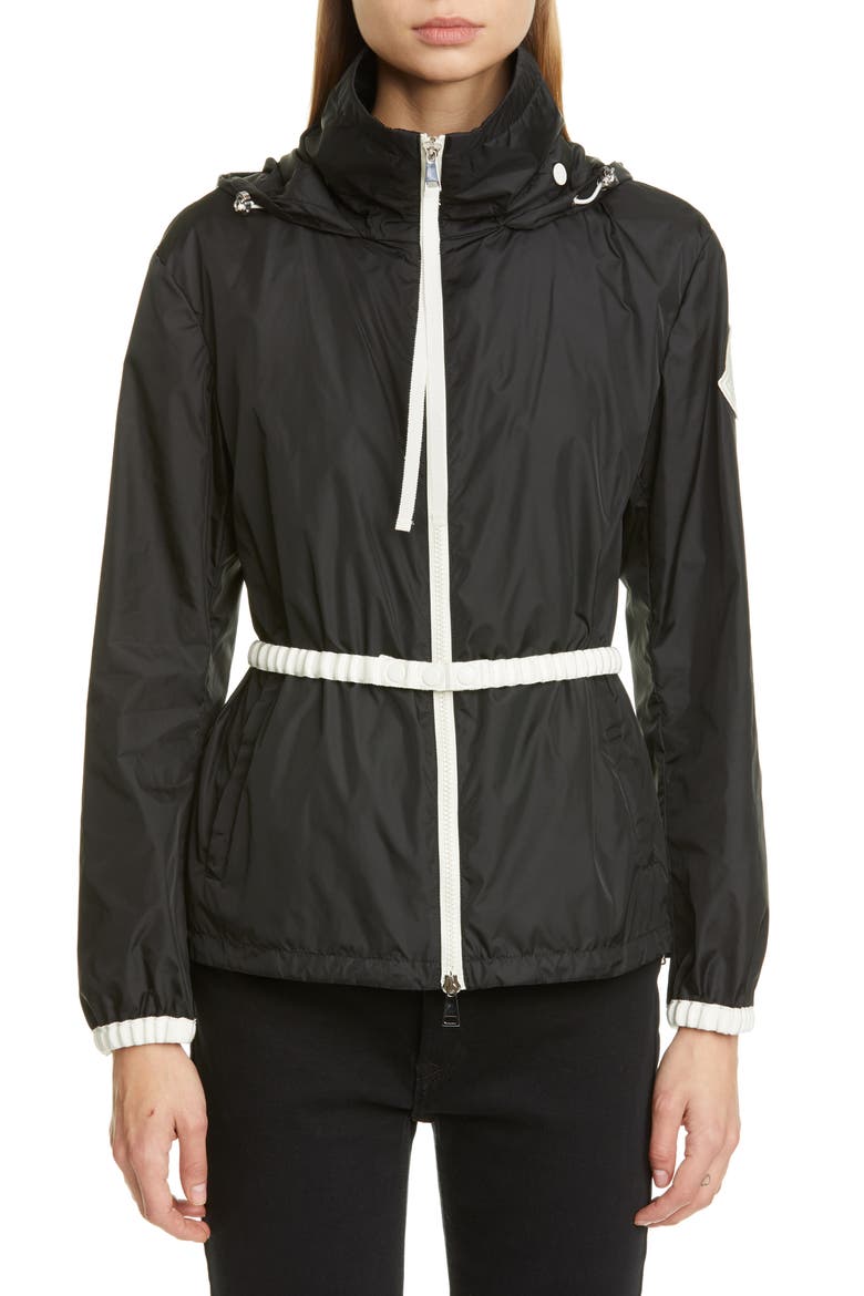 Belted Hooded Logo Jacket, Main, color, 999 BLACK
